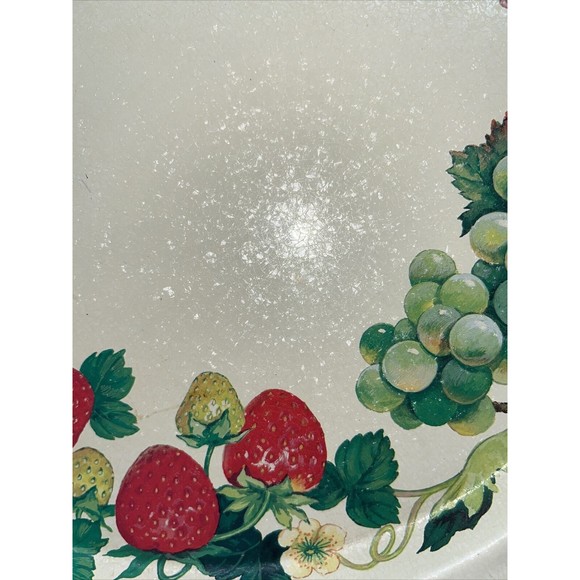 Vintage Potpourri Press Metal Tray Summer Fruits 1991 Green Red Peach 13.5” - Picture 6 of 12